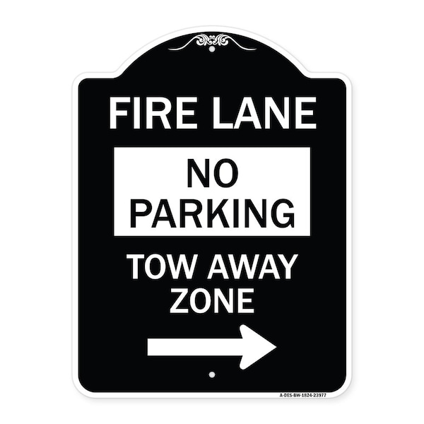 Signmission Fire Lane Tow-Away Zone W/ Right Arrow Heavy-Gauge Aluminum Sign, 24" x 18", BW-1824-23977 A-DES-BW-1824-23977 - main